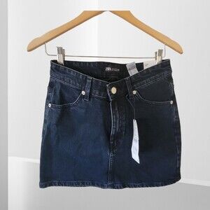ZARA Black Denim Skirt High Rise MINI‎  - Size Medium